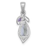 Sterling Silver Rhodium-plated Polished Amethyst and Green Quartz Leaf Pendant - Image 3