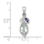 Sterling Silver Rhodium-plated Polished Amethyst and Green Quartz Leaf Pendant - Image 4
