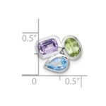 Sterling Silver Rhodium-plated Polished Pear Blue Topaz, Oval Peridot and Emerald-cut Amethyst Chain Slide Pendant - Image 4