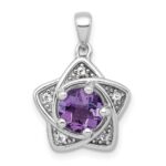 Sterling Silver Rhodium-plated Polished Peridot and White Topaz Star Pendant