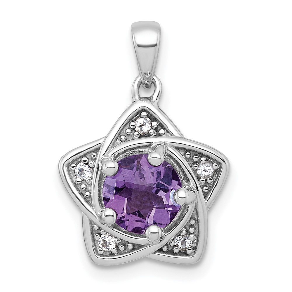 QP6001AM.jpg Sterling Silver Rhodium-plated Polished Peridot and White Topaz Star Pendant - Image 1