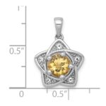 Sterling Silver Rhodium-plated Polished Citrine and White Topaz Star Pendant - Image 4
