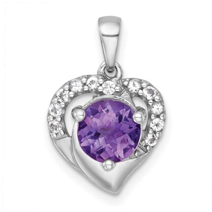 Sterling Silver Rhodium-plated Polished Fancy Amethyst and White Topaz Heart Pendant