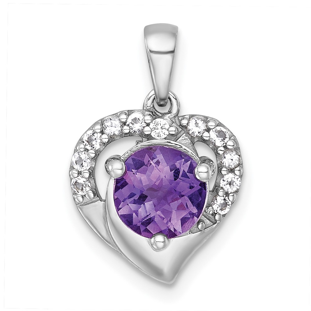 QP6002AM.jpg Sterling Silver Rhodium-plated Polished Fancy Amethyst and White Topaz Heart Pendant - Image 1