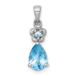 Sterling Silver Rhodium-plated Polished Light Swiss Blue Topaz Teardrop and Flower Pendant