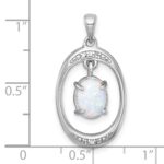 Sterling Silver Rhodium-plated Polished Fancy Lab Created Opal and White Topaz Oval Pendant - Image 4