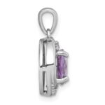 Sterling Silver Rhodium-plated Polished Checker-cut Round Amethyst and White Topaz Circle Pendant - Image 2
