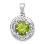 Sterling Silver Rhodium-plated Polished Checker-cut Round Peridot and White Topaz Circle Pendant
