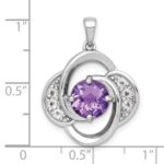 Sterling Silver Rhodium-plated Polished Checker-cut Round Amethyst and White Topaz Pendant - Image 4