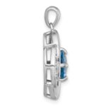 Sterling Silver Rhodium-plated Polished Checker-cut Round Light Swiss Blue Topaz and White Topaz Pendant - Image 2
