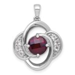 Sterling Silver Rhodium-plated Polished Checker-cut Round Garnet and White Topaz Pendant
