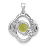 Sterling Silver Rhodium-plated Polished Checker-cut Round Peridot and White Topaz Pendant - Image 3