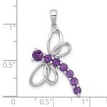 Sterling Silver Rhodium-plated Polished Amethyst Dragonfly Pendant - Image 4