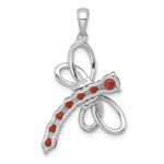 Sterling Silver Rhodium-plated Polished Garnet Dragonfly Pendant - Image 3