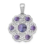 Sterling Silver Rhodium-plated Polished Amethyst and Rose de France Quartz Flower Pendant - Image 3