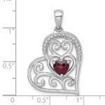 Sterling Silver Rhodium-plated Polished and Beaded Garnet Filigree Heart Pendant - Image 4