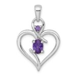 Sterling Silver Rhodium-plated Polished Amethyst Open Heart Pendant
