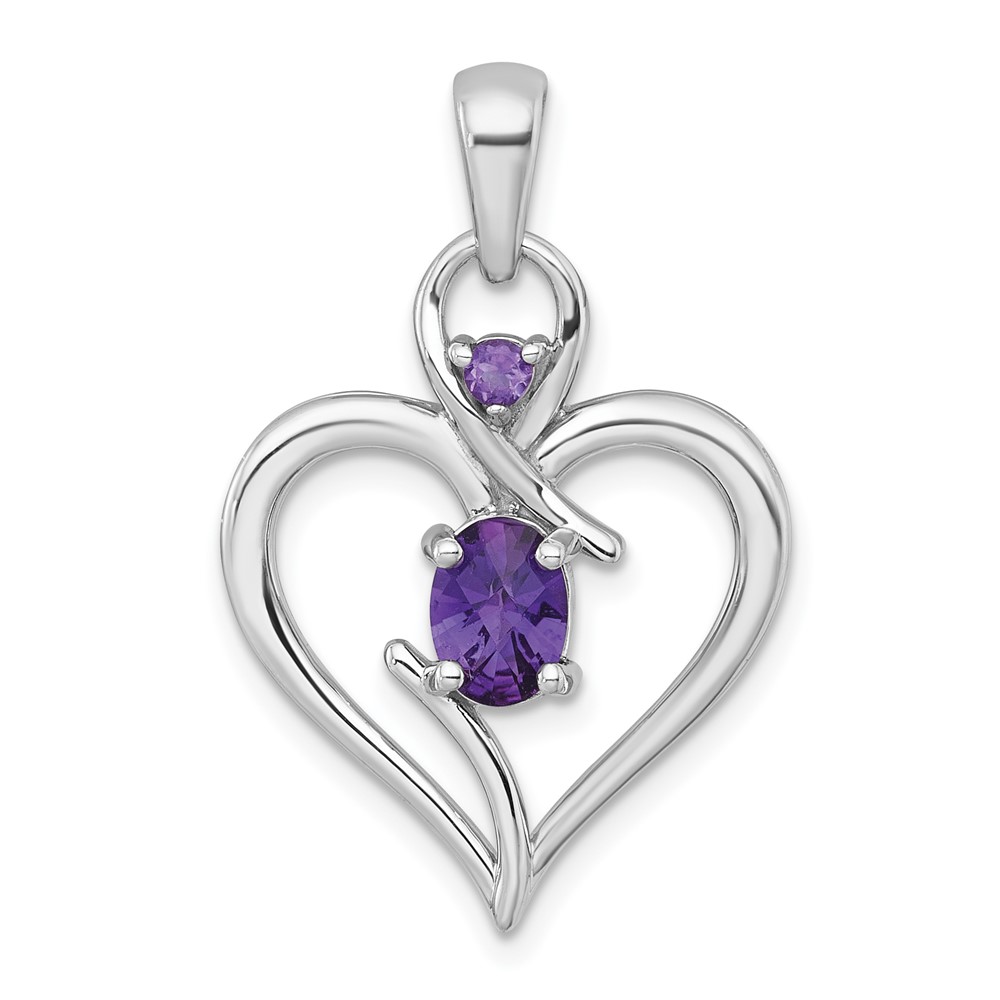 QP6014AM.jpg Sterling Silver Rhodium-plated Polished Amethyst Open Heart Pendant - Image 1