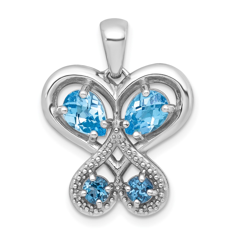 QP6015BT.jpg Sterling Silver Rhodium-plated Polished Light Swiss Blue Topaz and London Blue Topaz Heart Butterfly Pendant - Image 1