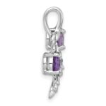 Sterling Silver Rhodium-plated Polished and Textured Amethyst and Rose de France Quartz Floral Chain Slide - Image 2
