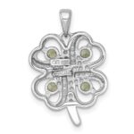 Sterling Silver Rhodium-plated Polished Peridot and White Topaz 4-Leaf Clover Pendant - Image 3