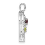 Sterling Silver Rhodium-plated Polished Garnet, Peridot and White Topaz Flower in Heart Pendant - Image 2