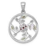 Sterling Silver Rhodium-plated Polished Garnet, Peridot and White Topaz Floral Twisted Circle Pendant - Image 3