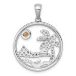 Sterling Silver Rhodium-plated Polished and Grooved Citrine and Peridot Beach Scene Circle Pendant - Image 3