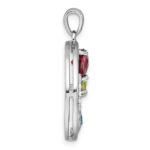 Sterling Silver Rhodium-plated Polished Garnet, Peridot and Light Swiss Blue and White Topaz Good Luck Pendant - Image 2