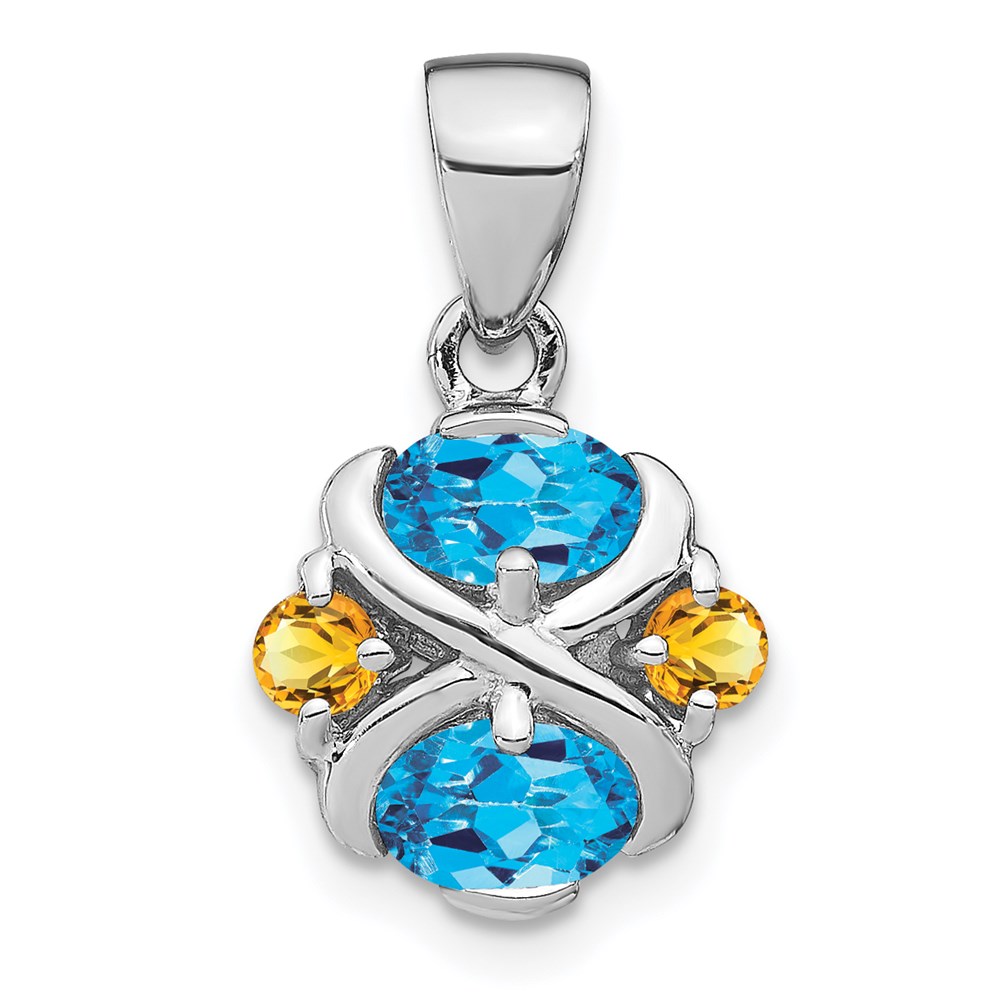 QP610.jpg Sterling Silver Rhodium-plated Blue Topaz and Citrine Pendant - Image 1