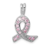 Sterling Silver Rhodium-plated Pink CZ Awareness Ribbon Pendant
