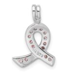 Sterling Silver Rhodium-plated Pink CZ Awareness Ribbon Pendant - Image 4