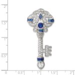 Sterling Silver Rhodium-plated Blue and Clear CZ Key Slide - Image 3