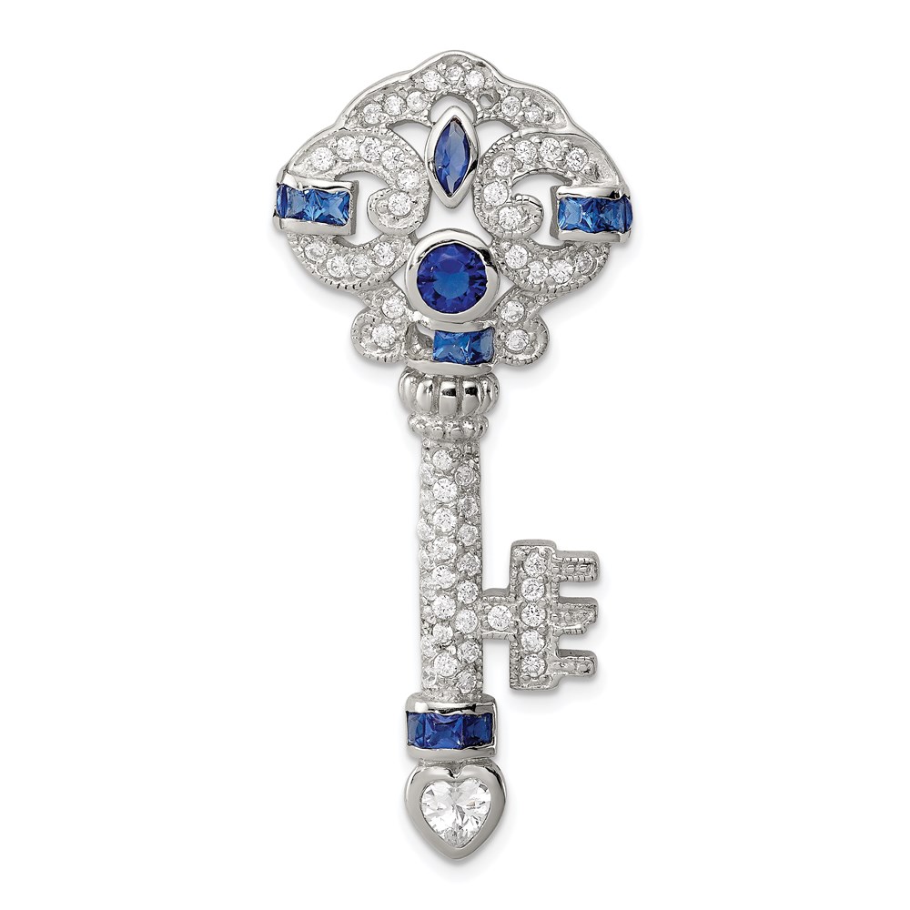QP949.jpg Sterling Silver Rhodium-plated Blue and Clear CZ Key Slide - Image 1