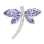 Sterling Silver Rhodium-plated Lavender CZ Dragonfly Slide