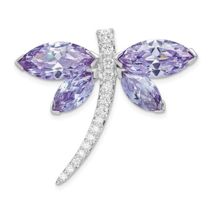 Sterling Silver Rhodium-plated Lavender CZ Dragonfly Slide