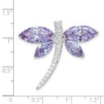 Sterling Silver Rhodium-plated Lavender CZ Dragonfly Slide - Image 3