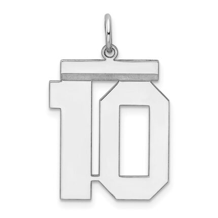 Sterling Silver/Rhodium-plated Polished Number 10 Charm