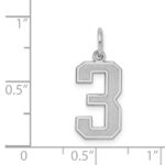 Sterling Silver/Rhodium-plated Satin Number 3 Charm - Image 3