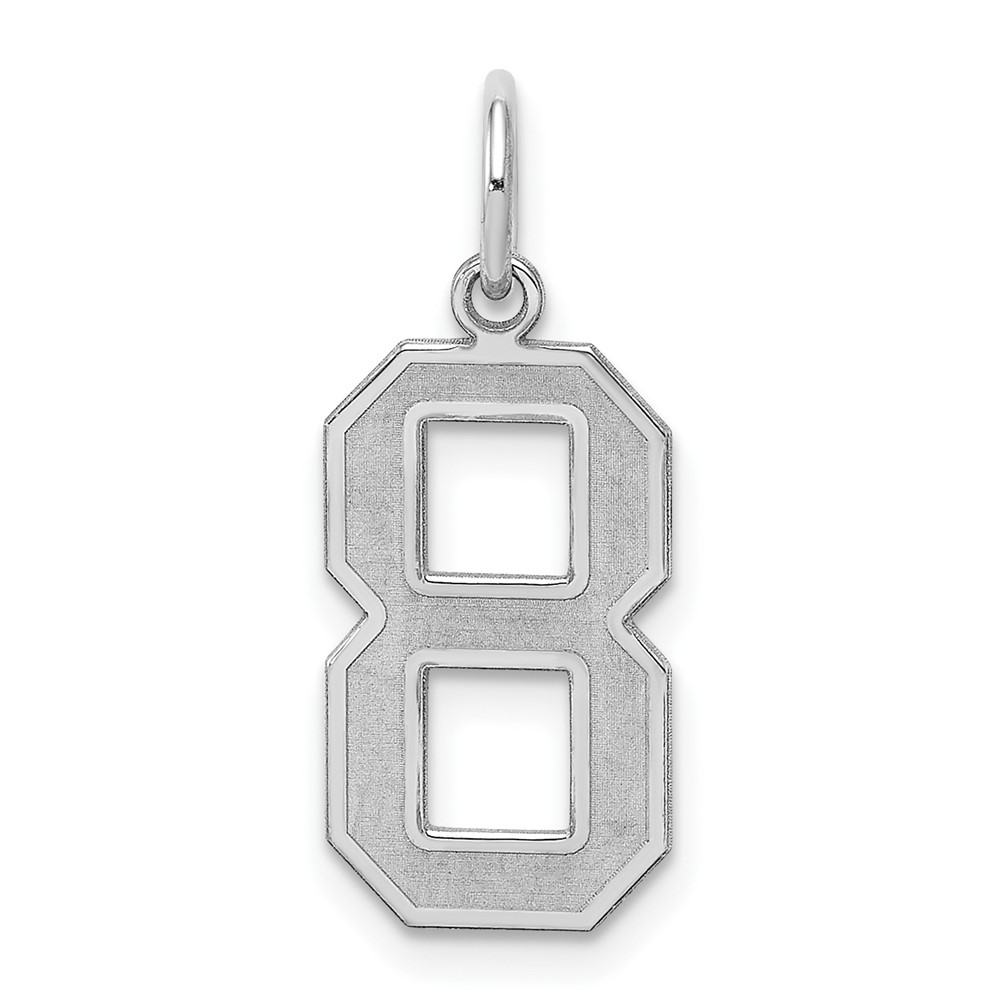 QPM08.jpg Sterling Silver/Rhodium-plated Satin Number 8 Charm - Image 1