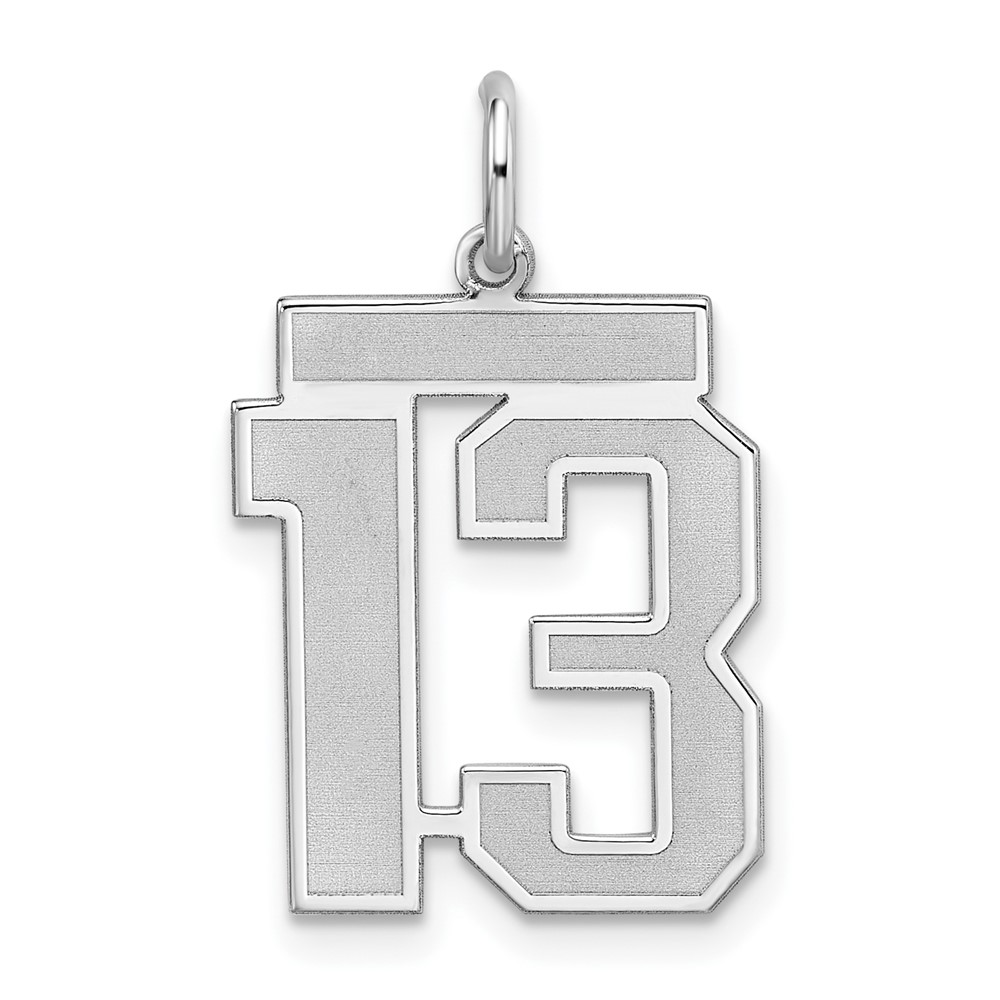 QPM13.jpg Sterling Silver/Rhodium-plated Satin Number 13 Charm - Image 1