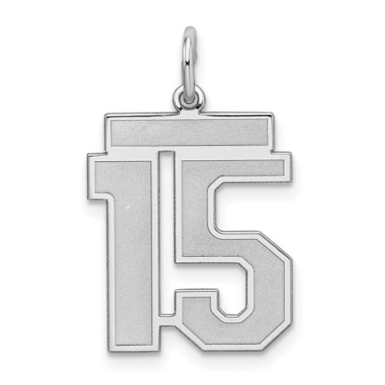 Sterling Silver/Rhodium-plated Satin Number 15 Charm
