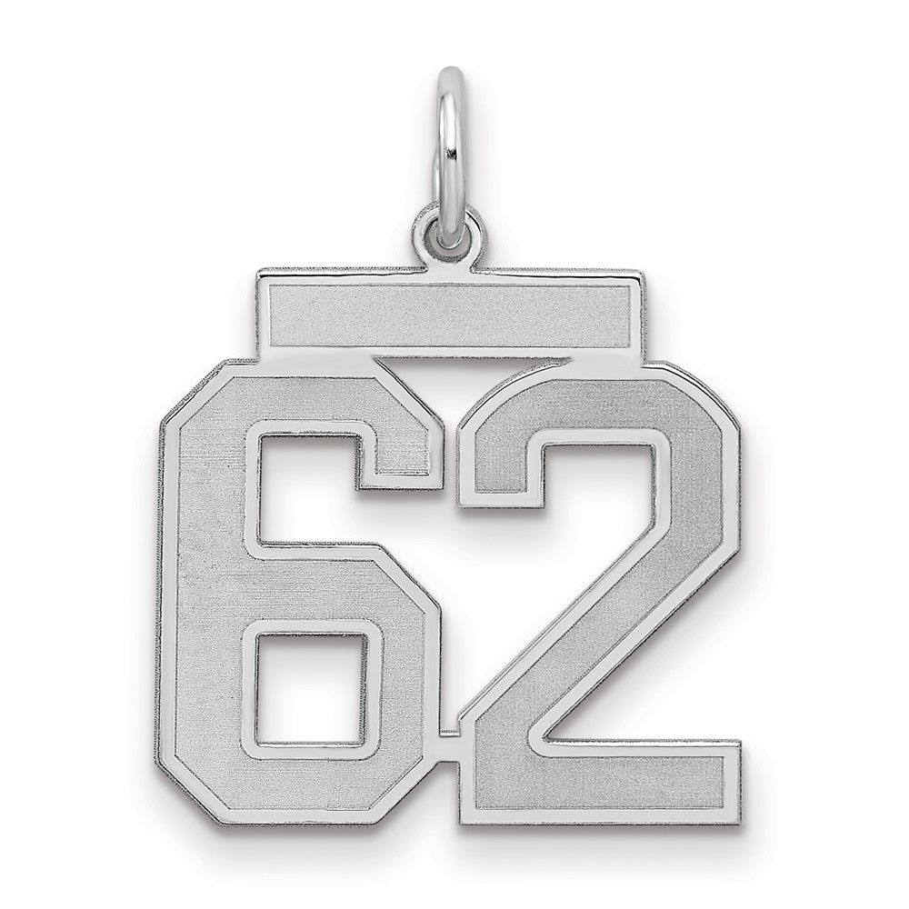 QPM62.jpg Sterling Silver/Rhodium-plated Satin Number 62 Charm - Image 1