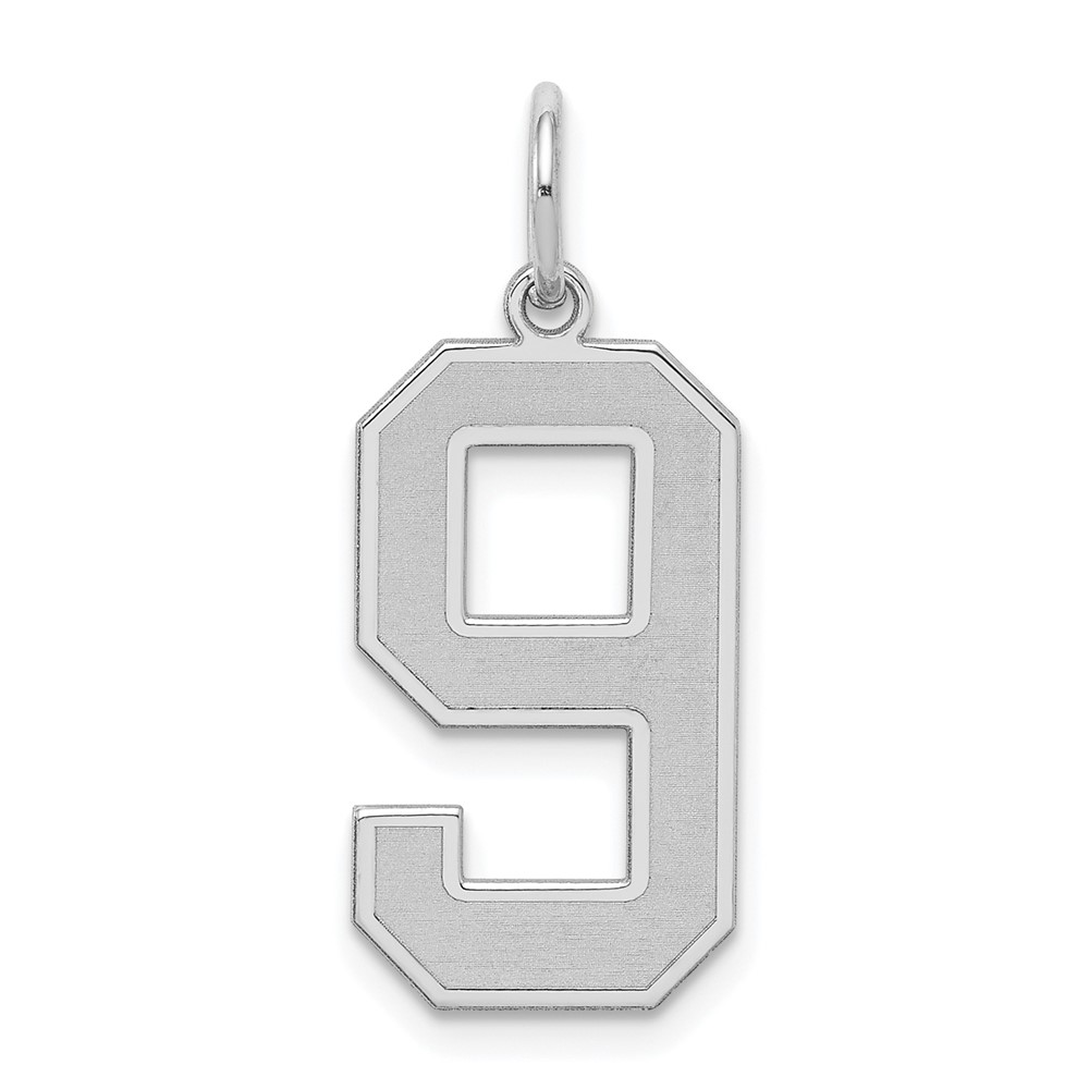 QPP09.jpg Sterling Silver/Rhodium-plated Satin Number 9 Charm - Image 1
