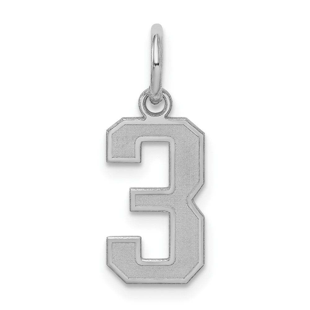 QPS03.jpg Sterling Silver/Rhodium-plated Satin Number 3 Charm - Image 1