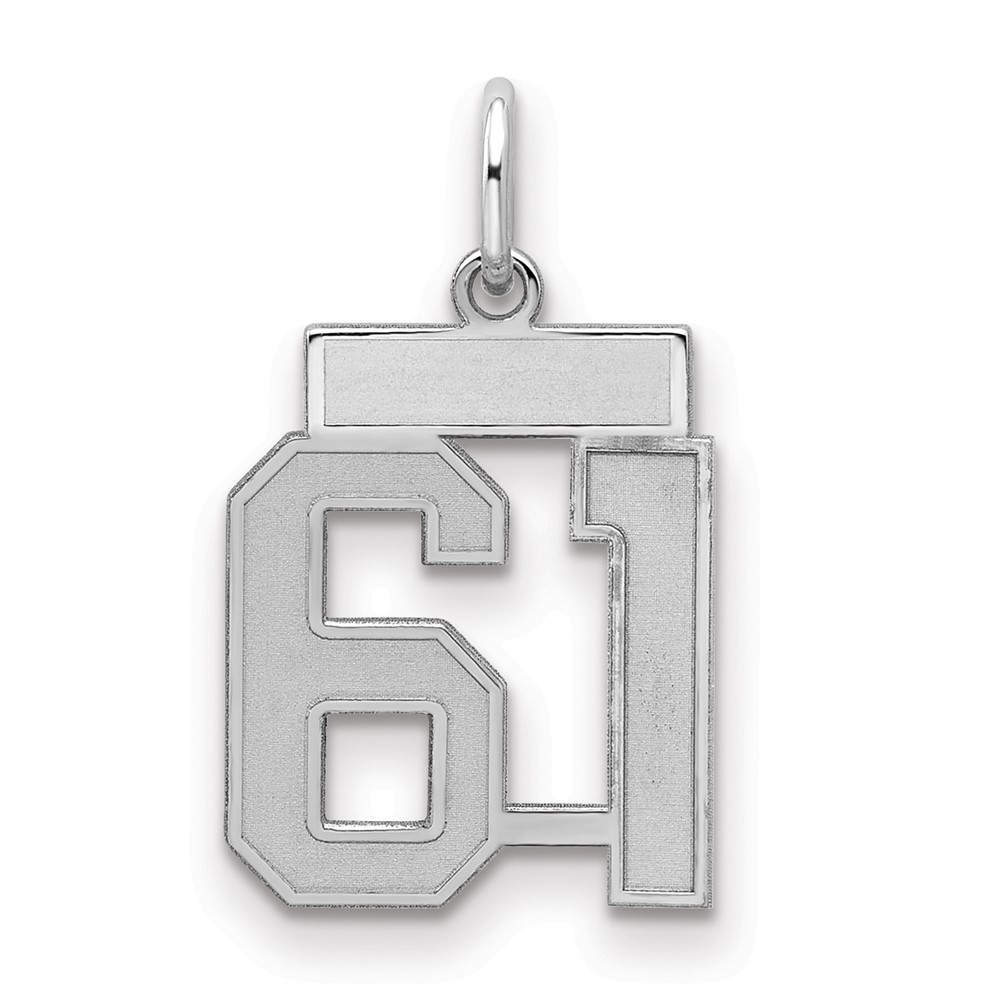 QPS61.jpg Sterling Silver/Rhodium-plated Satin Number 61 Charm - Image 1