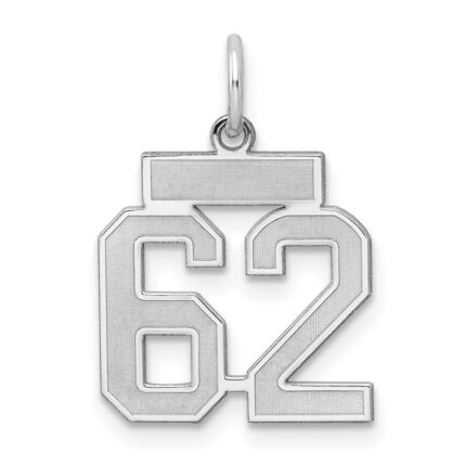 Sterling Silver/Rhodium-plated Satin Number 62 Charm