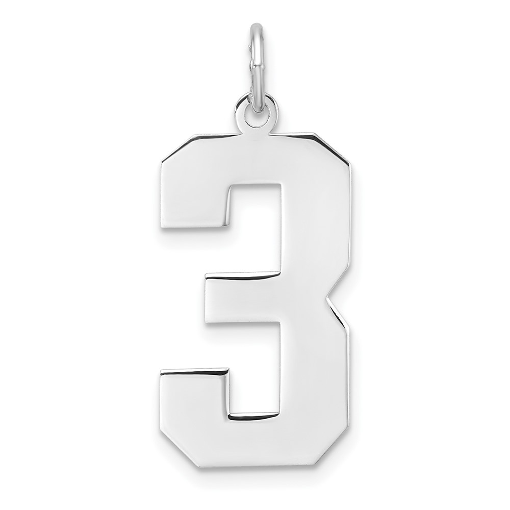 QPXL03.jpg Sterling Silver/Rhodium-plated Polished Number 3 Charm - Image 1
