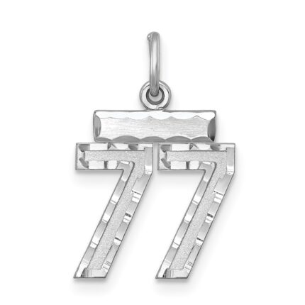 Sterling Silver Rhodium-plated Diamond-cut #77 Charm