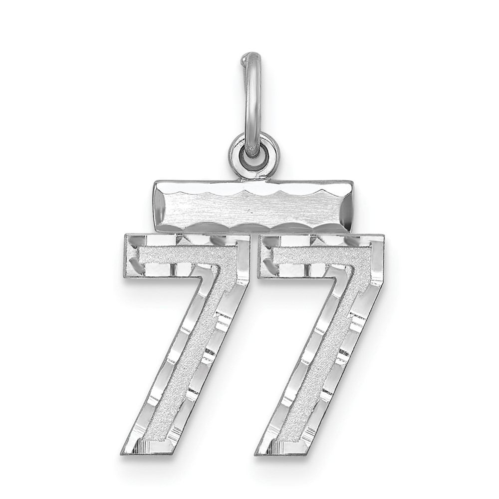 QSN77.jpg Sterling Silver Rhodium-plated Diamond-cut #77 Charm - Image 1